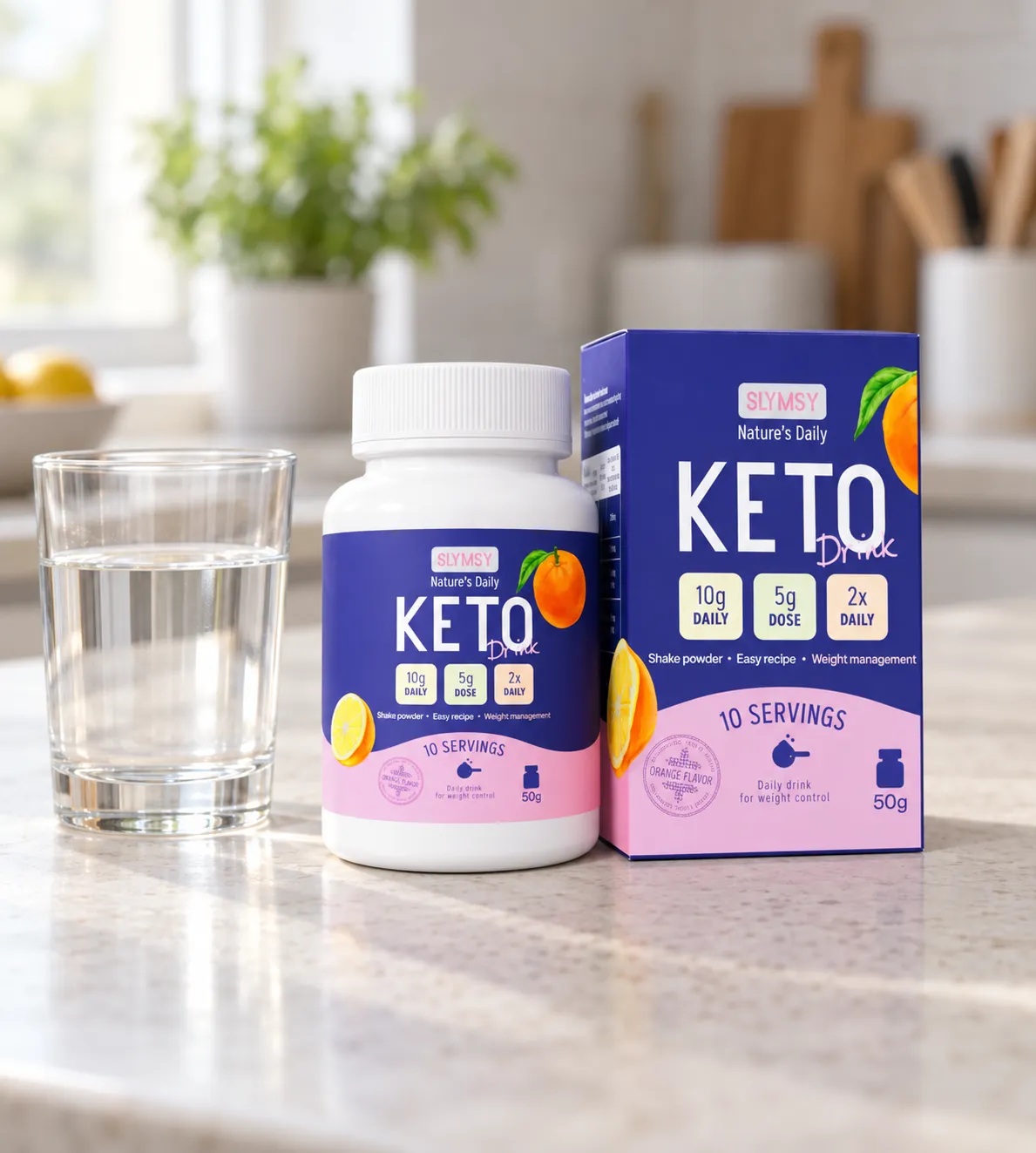 Slymsy Keto Drink — el envase en el día a día